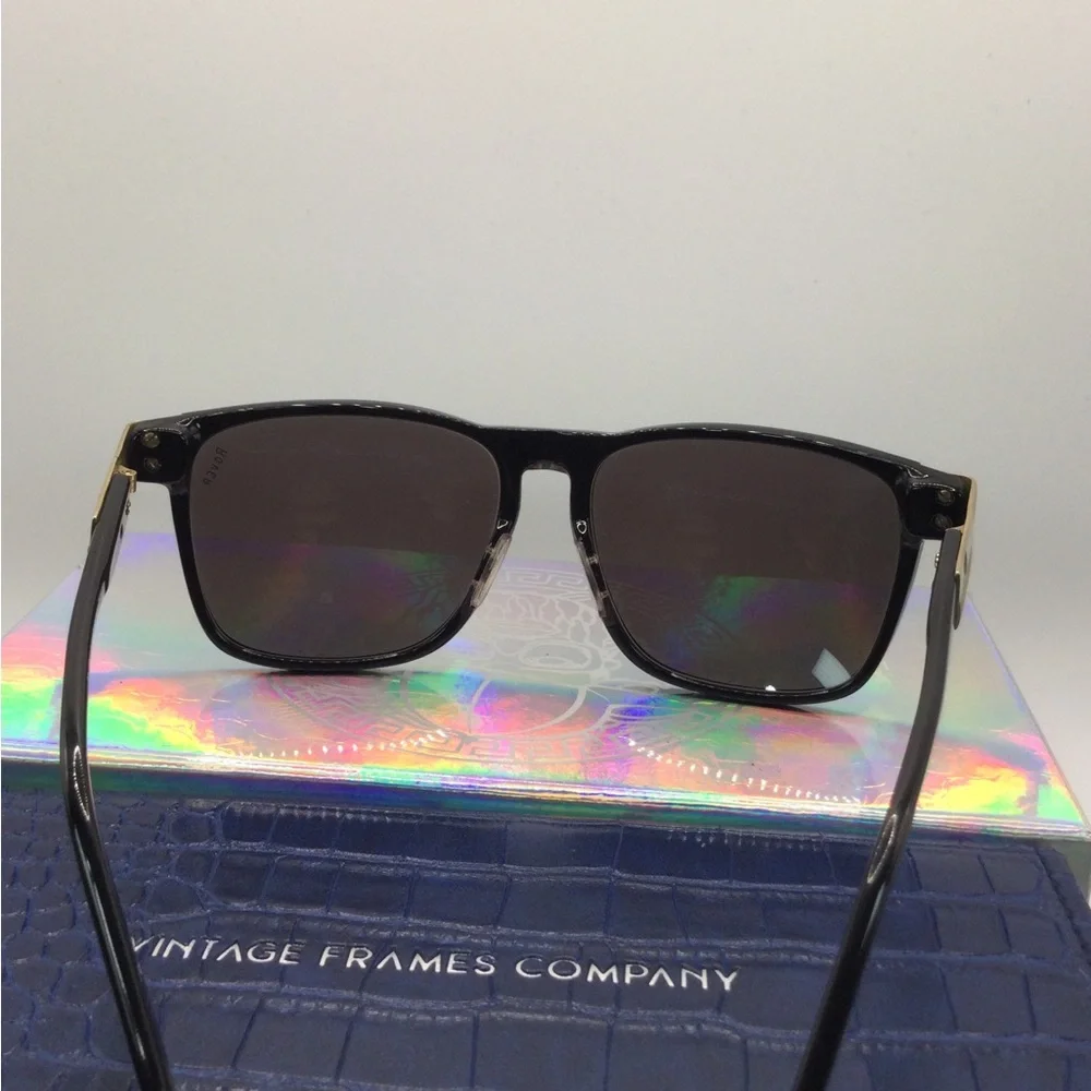 Black Square Sunglasses with Gold Accents